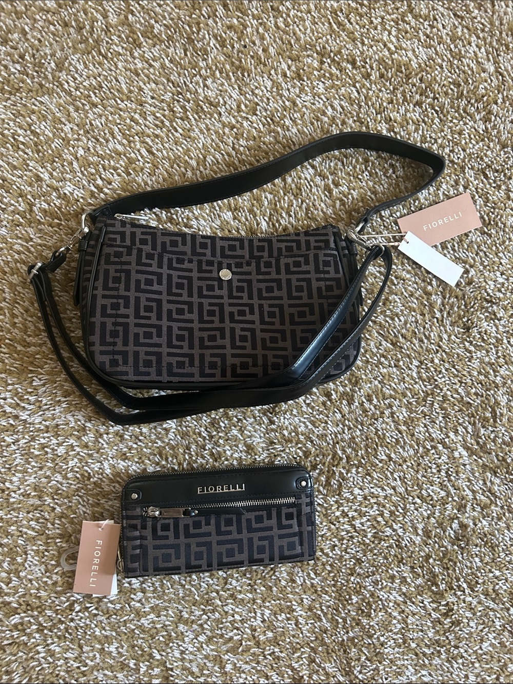 Fiorelli Black Logo Crossbody Bag with Matching Wallet Set